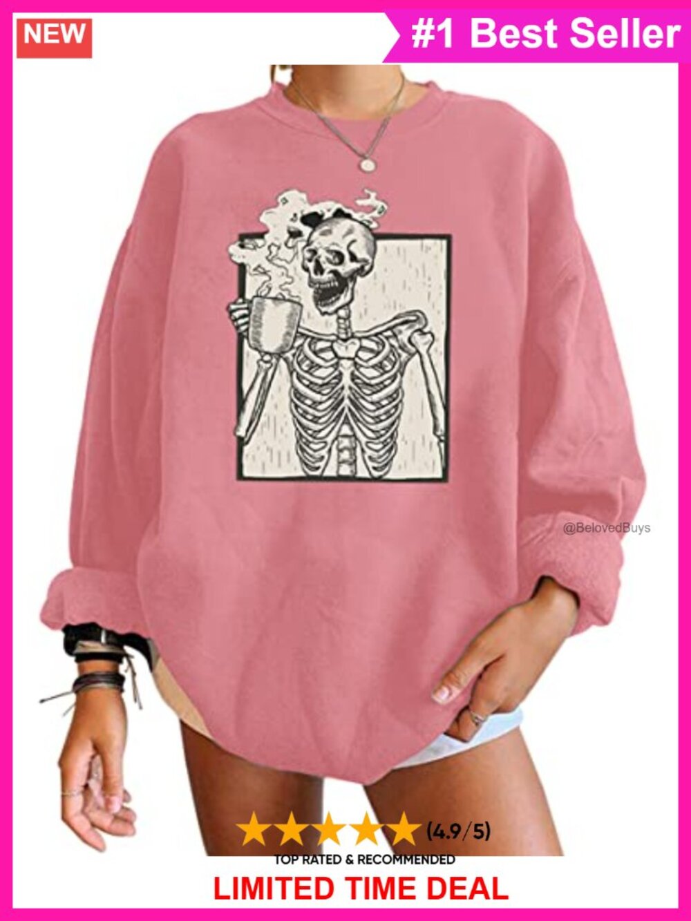 Halloween Skull Graphic Fleece Oversized Sweatshirt Crewneck Drop Shoulder